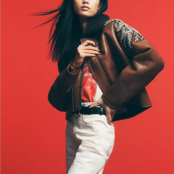 MOTHER The Mean Machine Jacket Brown Embellished Leather Jacket - Picture 4 of 16